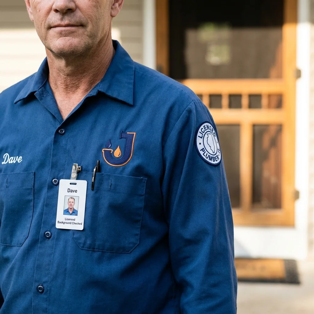 Licensed plumber showing ID badge in Highland Park, MI